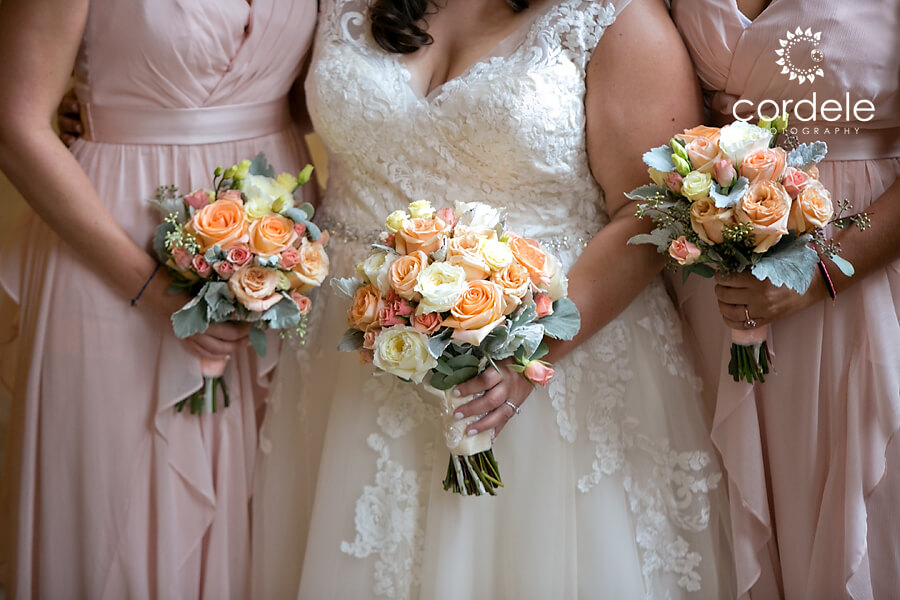 Peach and white rose flowers