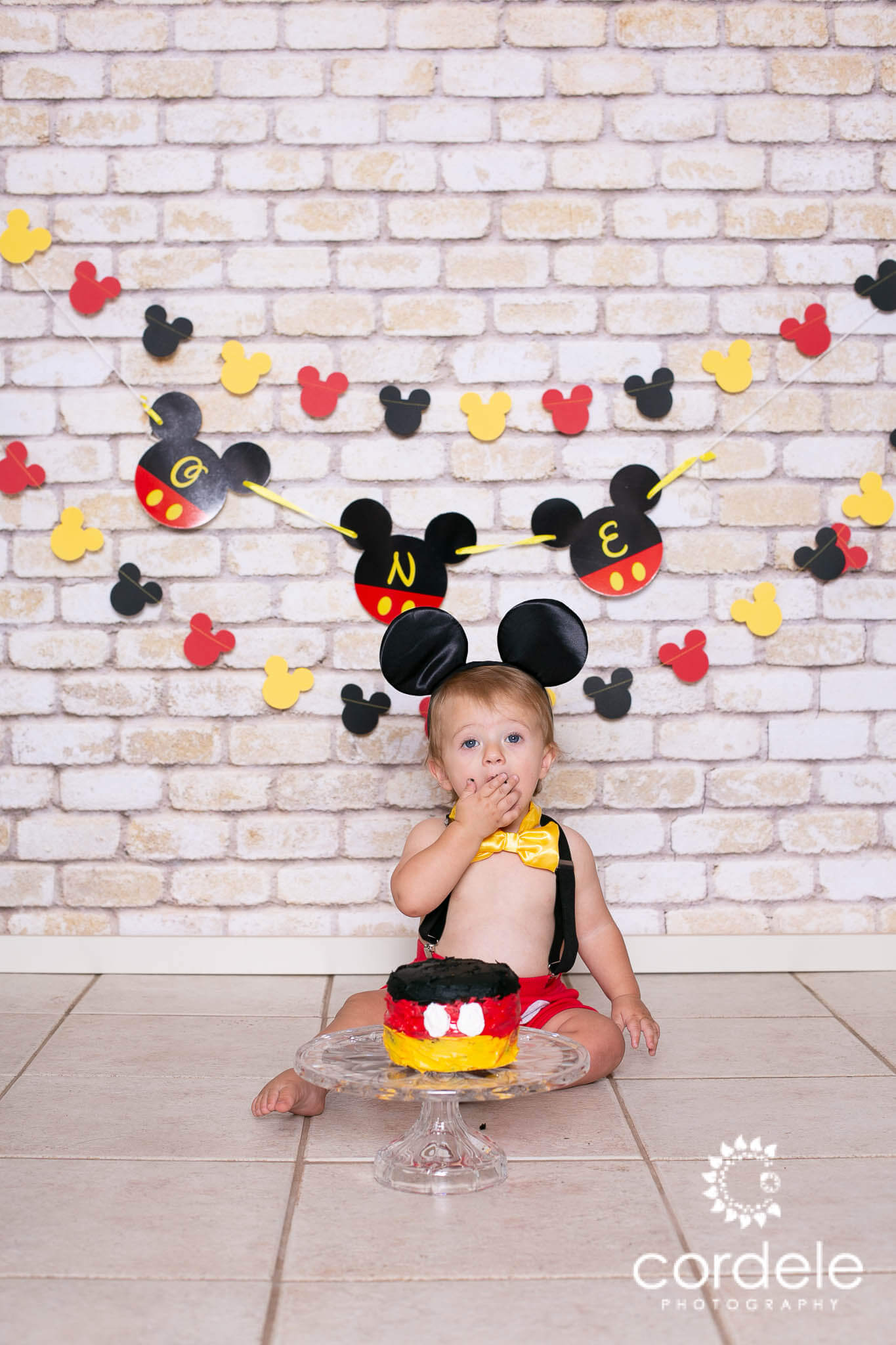A cake smash with Mickey Mouse